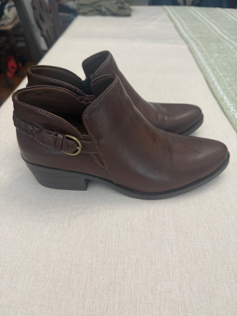 BareTraps Dark Brown Leather Ankle Booties with Braided Strap